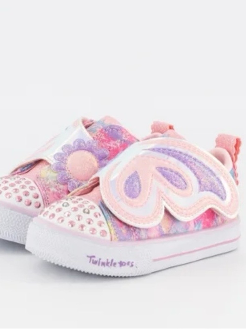 Skechers Pink and Purple Iridescent Flower Sneakers butterfly swirl shuffle